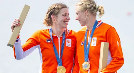 Rowers Ymke Clevering and Veronique Meester won Olympic gold in the double skulls, 2 August 2024