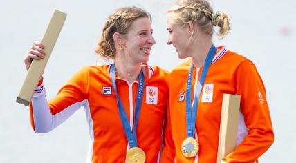 Rowers Ymke Clevering and Veronique Meester won Olympic gold in the double skulls, 2 August 2024