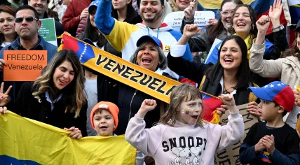 Members of the Venezuelan community protest the recent election results in Venezuela during a rally in Melbourne on August 17, 2024.