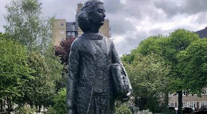 Anne Frank statue on Merwedeplein in Amsterdam