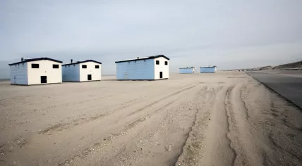 Beach huts or "strandhuisjes" on the Hoek van Holland beach
