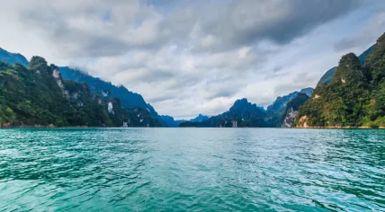 Island in water at Khao Sok National Park in Thailand
