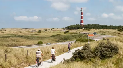 People cycling in dunes of Ameland, Netherlands
