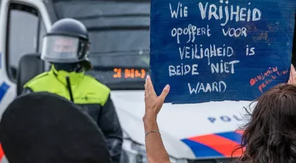 Stock photo of a riot police officer at a demonstration