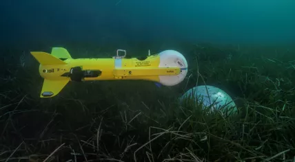Image of a underwater drone made by Exail Robotics Belgium. 