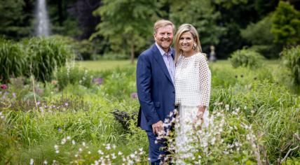 King Willem-Alexander and Queen Maxima in the garden of Huis ten Bosch palace, 7 June 2024