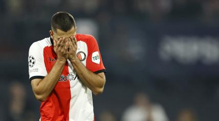 David Hancko shows his dissapointment during the UEFA Champions League match between Feyenoord Rotterdam and Bayer 04 Leverkusen at Feyenoord Stadion de Kuip on September 19, 2024 in Rotterdam, Netherlands.