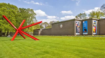 K-Piece, a 1972 statue by Mark Di Suvero, sits in the sculpture garden outside the Kröller-Müller Museum in Otterloo, Ede, Gelderland. 2 May 2018
