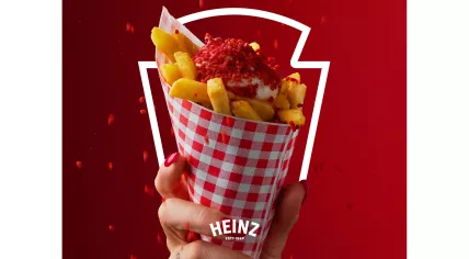 Fries with ketchup flavored hagelslag on it. 