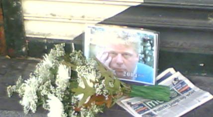 Flowers and a photo of Theo van Gogh at a commemoration two years after his murder, 2 November 2006