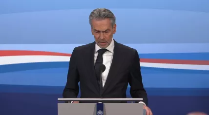 Prime Minister Dick Schoof at the end of his press conference a day after a tense debate in Parliament. 20 September 2024