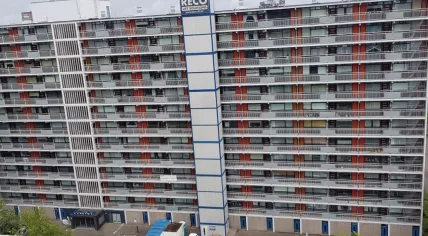 The Oostflat building in the Aalsdijkflats residential high-rise complex in Rotterdam-IJsselmonde. 2020