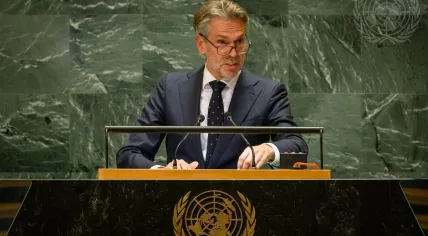 Prime Minister Dick Schoof addressing the 79th United Nations General Assembly. 27 September 2024
