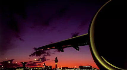 A KLM aircraft at Schiphol Airport near in Amsterdam during the overnight period