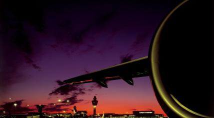 A KLM aircraft at Schiphol Airport near in Amsterdam during the overnight period