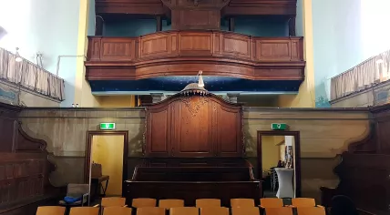View towards the organ in the Waalse Kerk (Walloon Church) in Maastricht, Netherlands