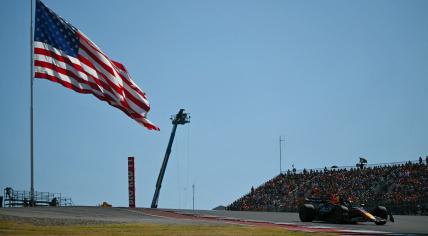 Red Bull Racing's Dutch driver Max Verstappen races during the United States Formula One Grand Prix at the Circuit of the Americas in Austin, Texas, on October 20, 2024. 