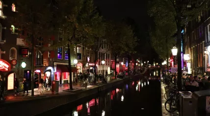 The Red Light District in Amsterdam at night