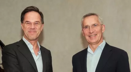 Mark Rutte (left) takes over as NATO Secretary General from Jens Stoltenberg, 1 October 2024