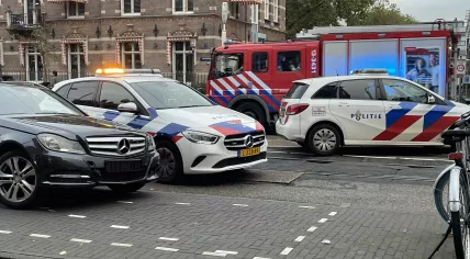 A black taxi with front-end damage on Linnaeusstraat after the car struck a pedestrian. 21 October 2024