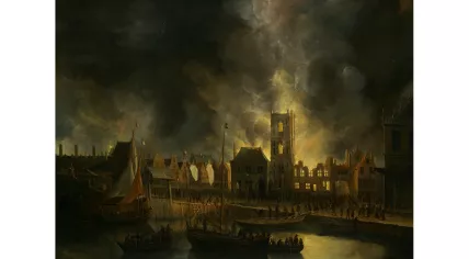 De brand van het oude stadhuis op de Dam (7 juli 1652) by Jan Abrahamsz Beerstraaten
