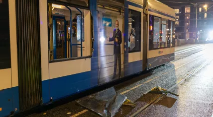 A tram destroyed on Plein ‘40-‘45 in rioting in Amsterdam. 11 Nov. 2024