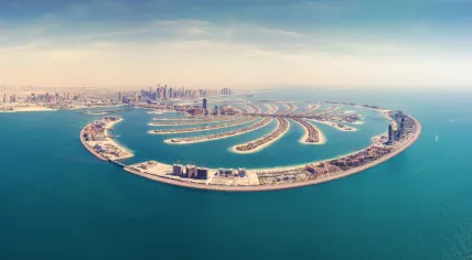 Aerial view on Palm Jumeirah island in Dubai
