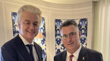 PVV leader Geert Wilders meets with Israeli Foreign Minister Gideon Sa'ar after violent attacks on Israeli football fans in Amsterdam. 8 November 2024