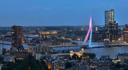 Panoramic view of Rotterdam at night