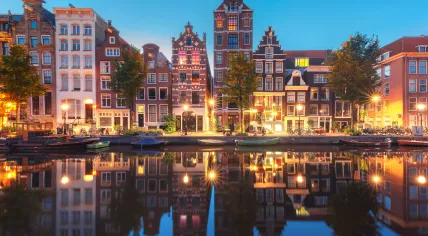 Evening in Amsterdam, lights on the Herengracht canal