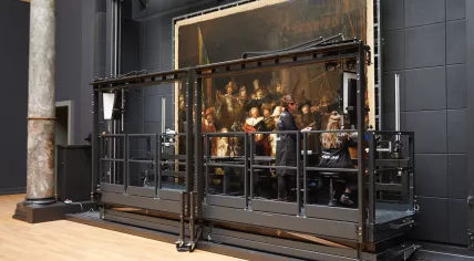Operation Night Watch: Rijksmuseum conservators working on the Rembrandt van Rijn masterpice The Night Watch