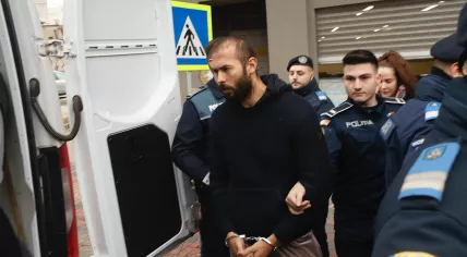 Bucharest, Romania - February 06, 2023: Andrew Tate and his brother leave the Directorate for Investigating Organized Crime and Terrorism where they were investigated for human trafficking and rape.
