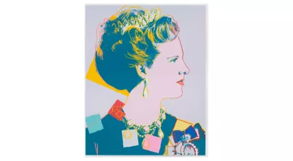 Queen Margarethe II of Denmark, one of a series from Andy Warhol’s 1985 work, Reigning Queens