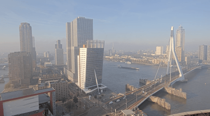 A foggy morning along the Erasmusbrug and Maas River in Rotterdam. 4 November 2024