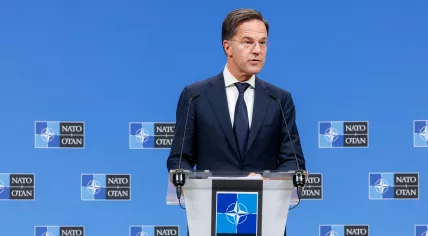 NATO Secretary General Mark Rutte giving a press conferece ahead of a meeting with Minsiters of Foreign Affairs in Brussels, 3 December 2024