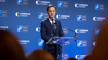 NATO Secretary General Mark Rutte speaking at an event hosted by Carnegie Europe in Brussels on 12 December 2024