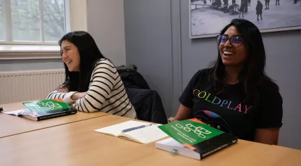 Two students enjoying a Dutch language class using the Delft Method at NedLes in 2024