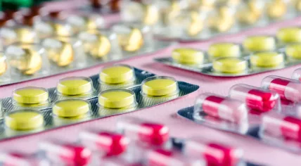 Closeup view of various medicine in blister packs