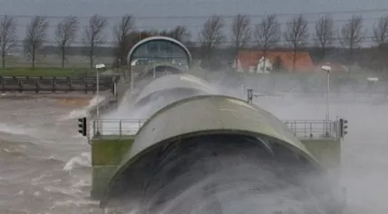 Undated photo of the Ramspol inflatable storm surge barrier in Kampen, Overijssel