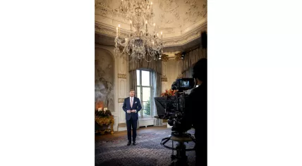 King Willem-Alexander during the recording of his 2024 Christmas Address from Huis ten Bosch Palace. December 2024