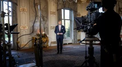 King Willem-Alexander during the recording of his 2024 Christmas Address from Huis ten Bosch Palace. December 2024
