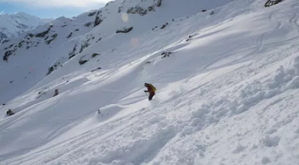 Off-piste skiing.