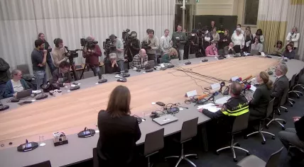 Rotterdam Police Chief Fred Westerbeke, Mayor Carola Schouten, and Chief Prosecutor Hugo Hillenaar discuss the arrest of a man who shot and killed three people at random in the IJsselmonde District. 3 January 2025