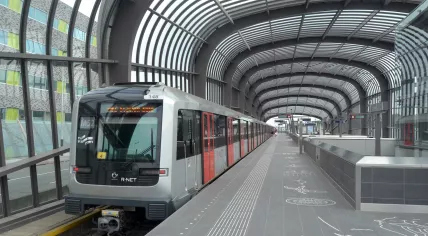 A metro train on the Noord-Zuid line at Noord metro station in Amsterdam, 22 July 2018