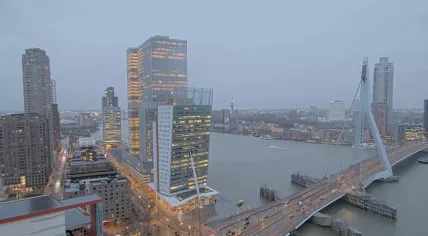 The Erasmus Bridge in Rotterdam on a gray and gloomy Friday, 24 January 2025