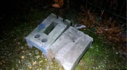 Image of cement block that was thrown onto the train tracks at Heerenveen IJsstadion, January 28, 2025.