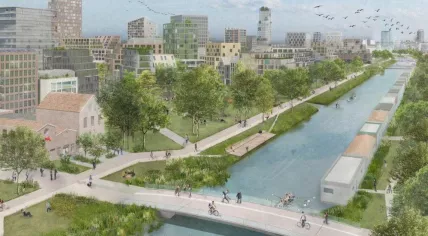 An artist’s impression of the planned Merwede district in Utrecht, with up to 75,000 homes and large car-free areas, planned for 2030