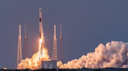 A SpaceX Falcon 9 rocket launching at at Cape Canaveral Air Force Station in Florida, United States. 29 August 2020