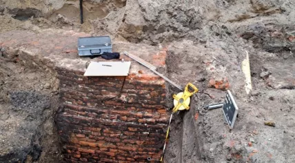 Remnants of a 13th century rampart tower found on the Vlaszak in Breda, 11 February 2025