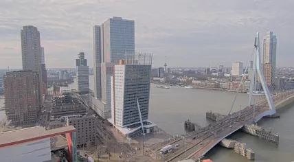 Looking over the Erasmus Bridge in Rotterdam on a mild winters day, 21 February 2025